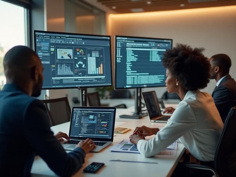 Professional African business team collaborating in modern Lagos office